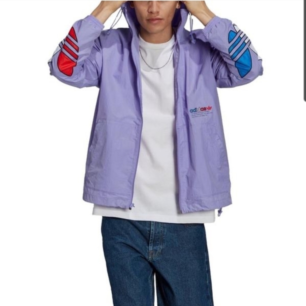 NWT adidas Originals Mens Adicolor Tricolor Windbreaker Light Purple